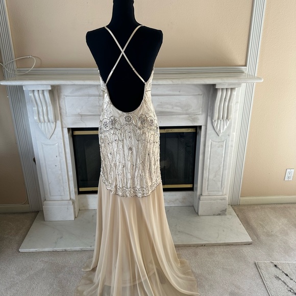 Sue Wong Silk dress, cream / champagne color, beaded & embroidered - Picture 8 of 16